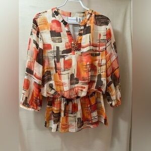 ⚫️ BOGO Alfred dunner abstract print beaded women’s blouse size 10